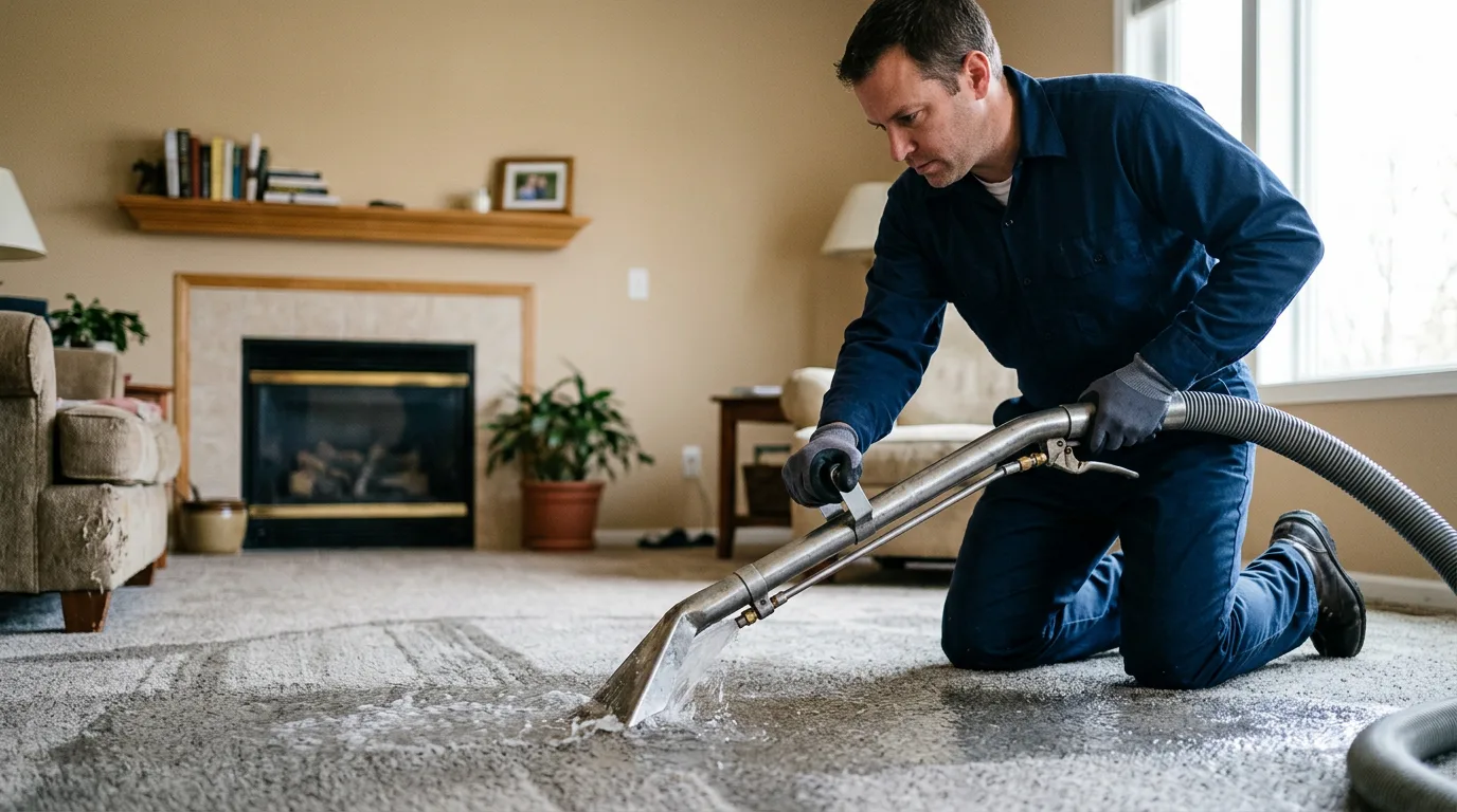 Water damage restoration technician working near Hartford, AR